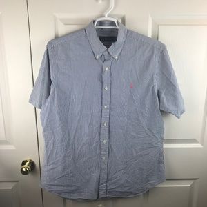 Ralph Lauren Short Sleeve Seersucker Button Front Shirt Striped Blue White XL